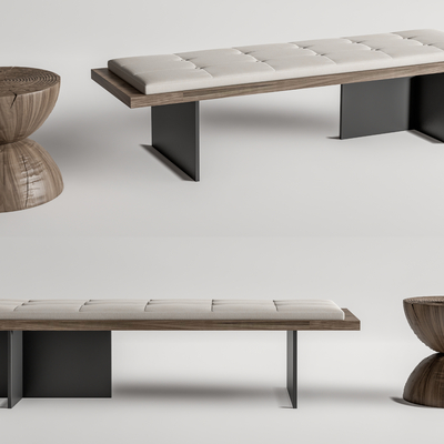  新中式床尾凳su模型 