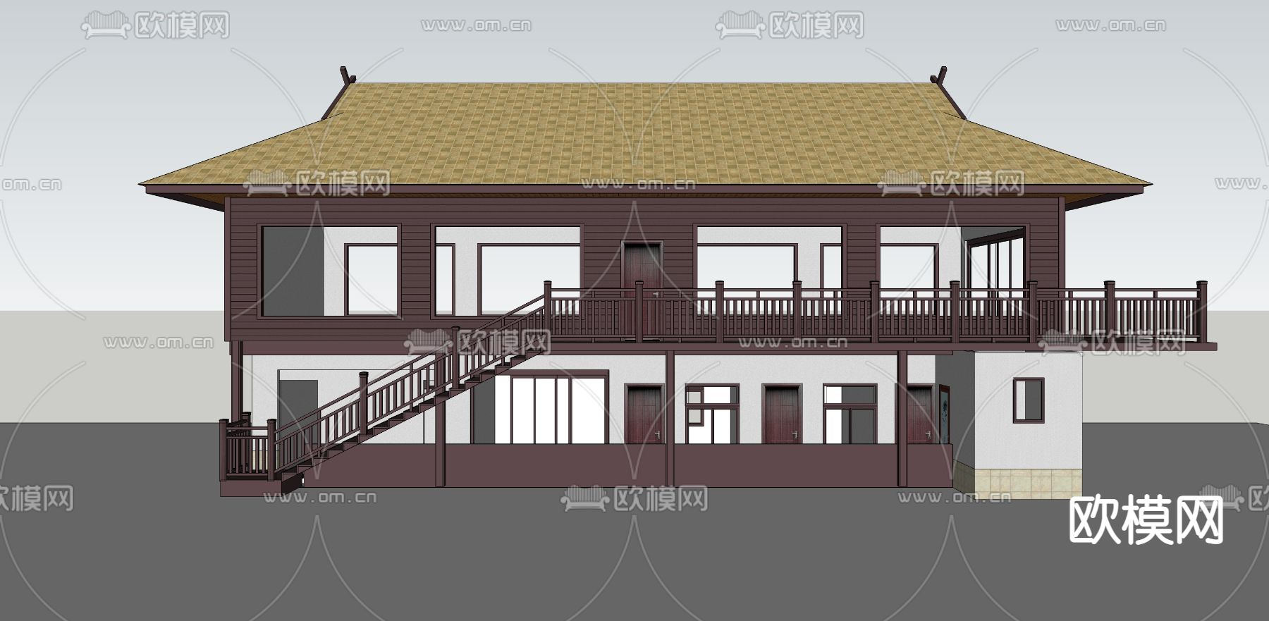 中式古建外观su模型下载（渲染图1）