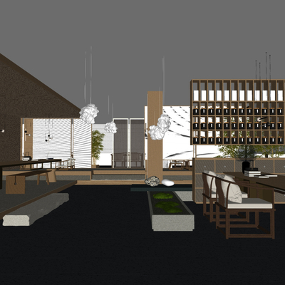  新中式茶馆su模型 