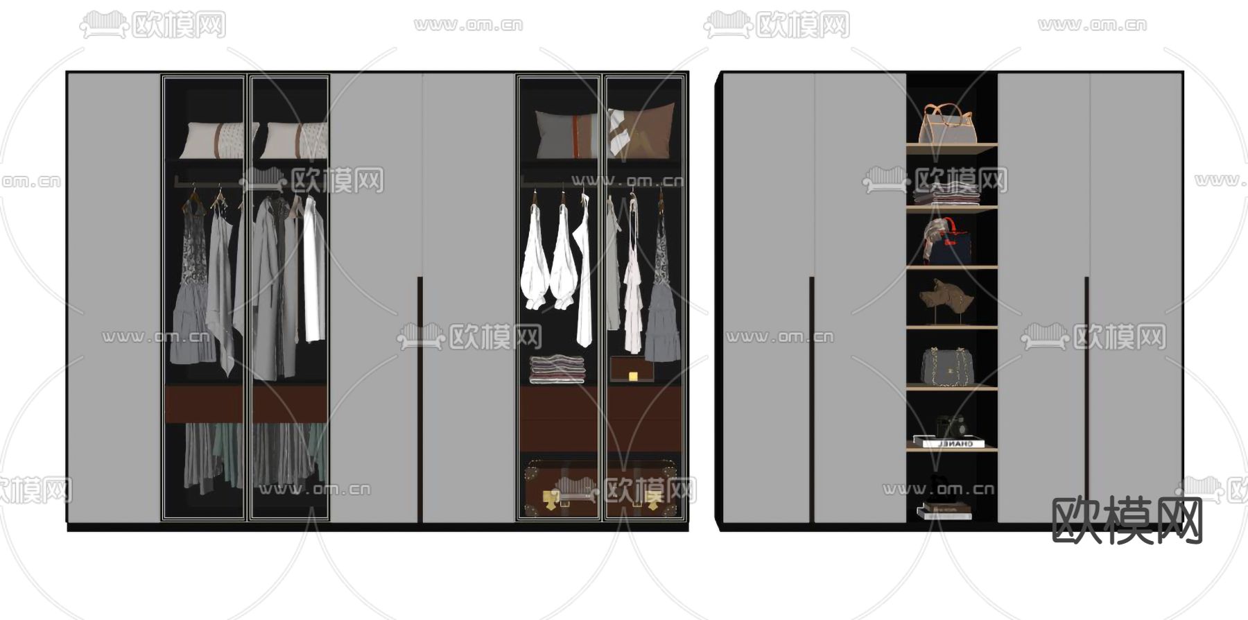现代轻奢衣柜su模型下载（渲染图2）