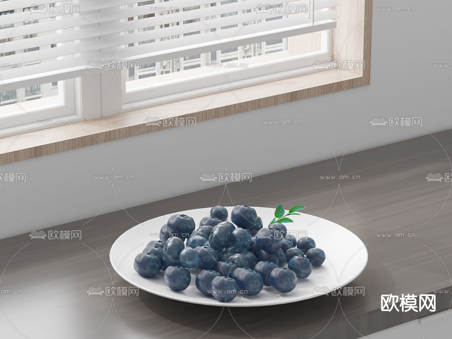 现代蓝莓水果果盘3d模型下载