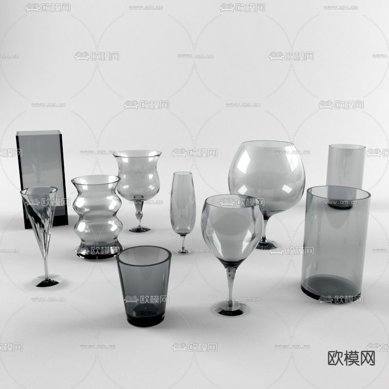 现代简约玻璃酒杯免费3d模型下载
