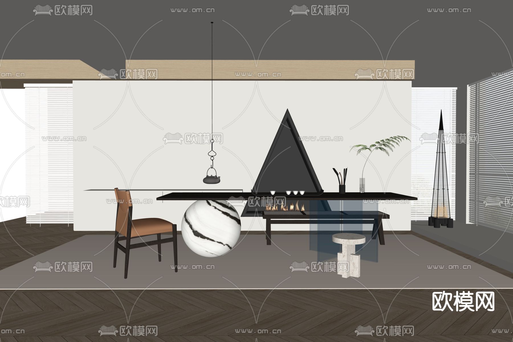 现代极简茶室su模型