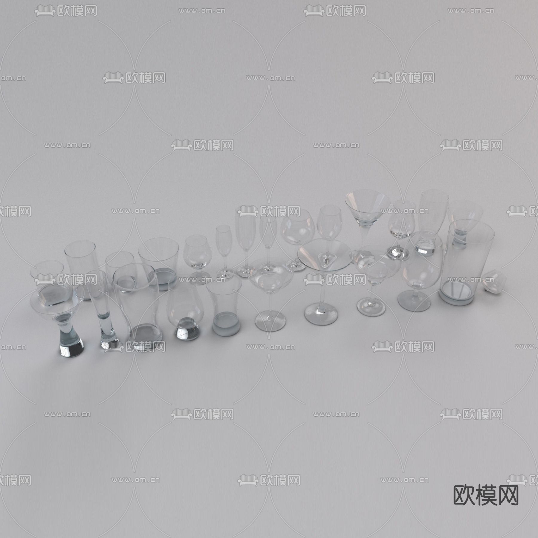 现代简约玻璃酒杯免费3d模型下载