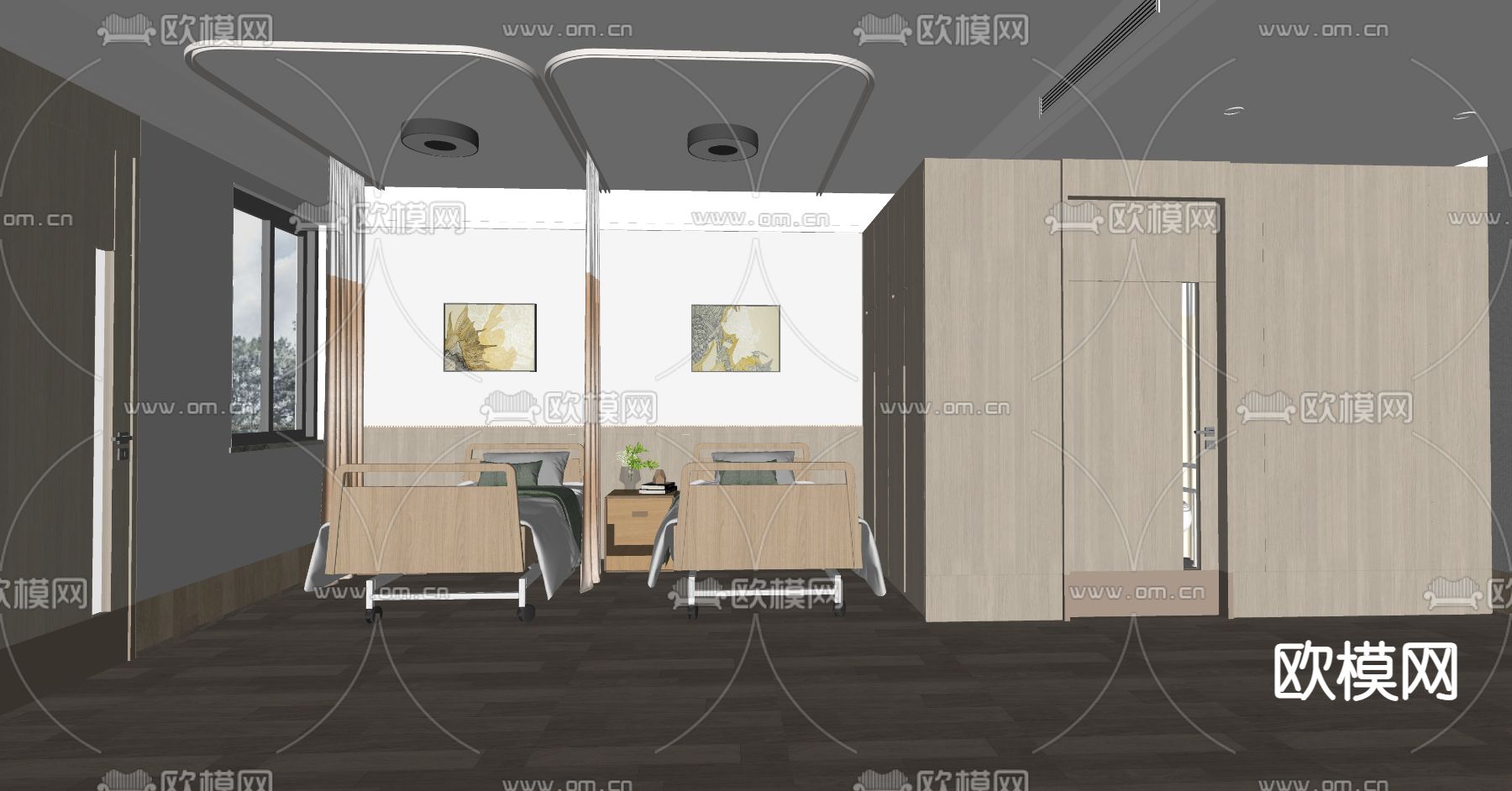 新中式养老院病房su模型下载（渲染图3）