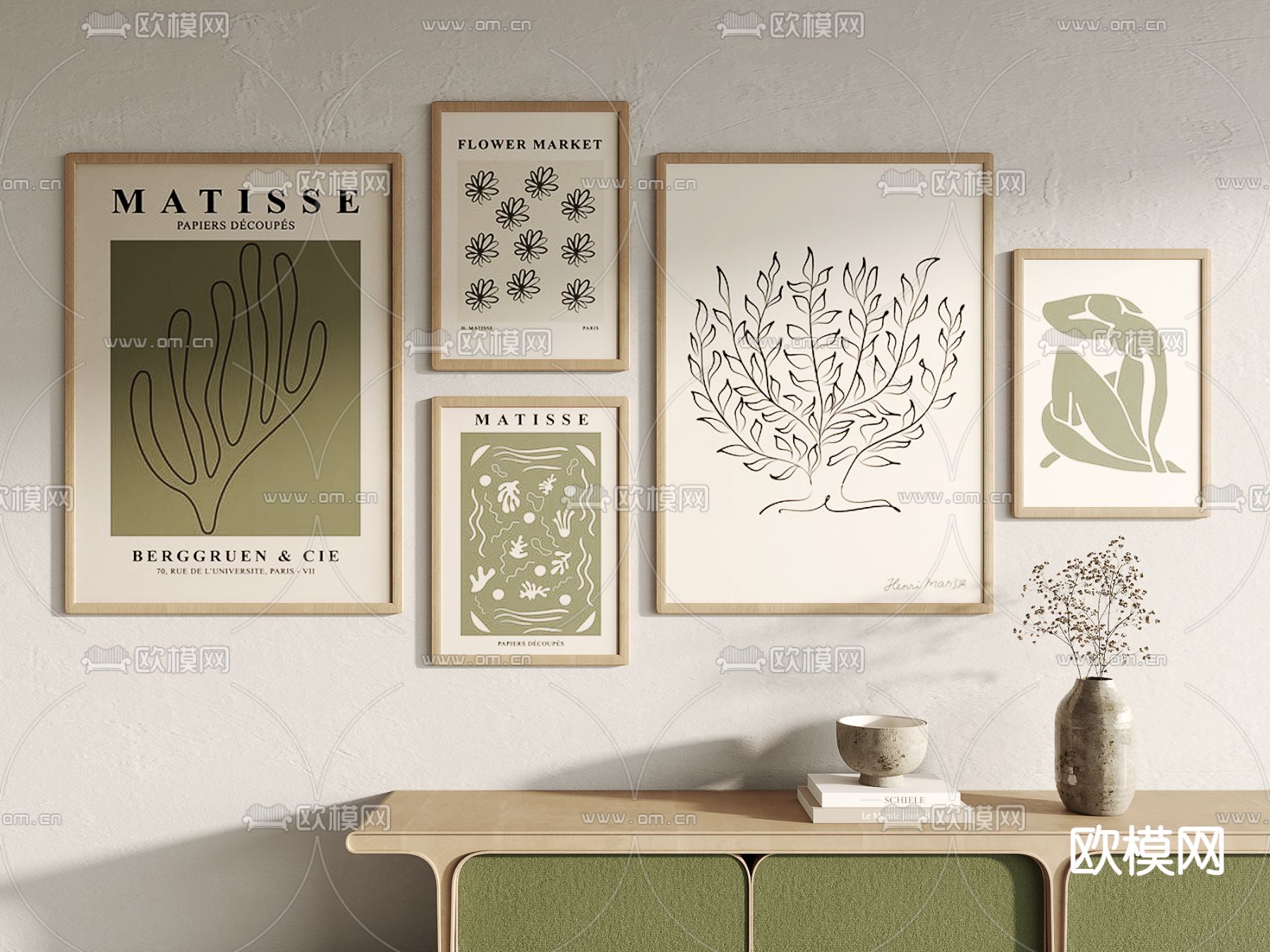 现代绿色小清新组画装饰画3d模型下载