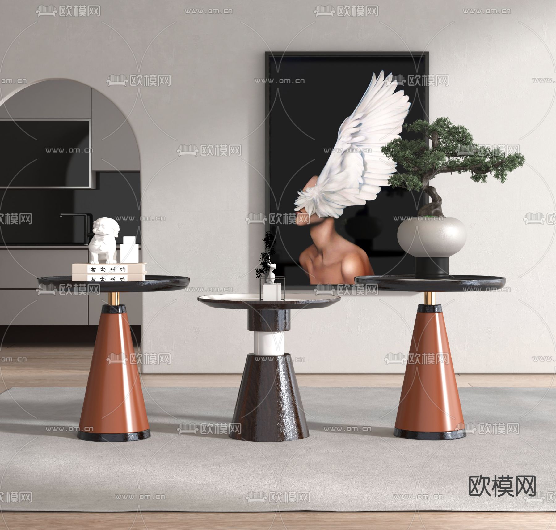 新中式轻奢边几圆几3d模型下载