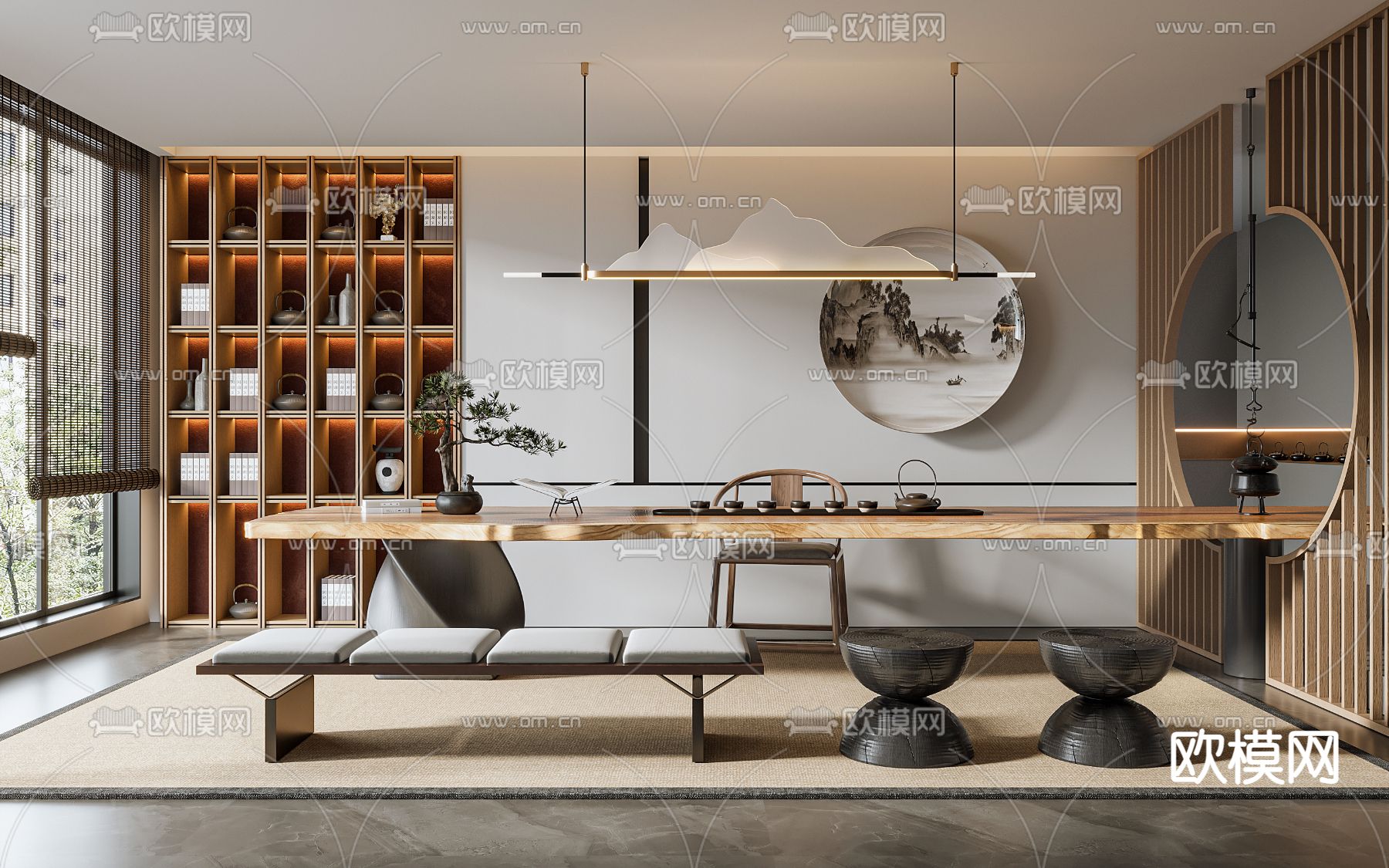 新中式茶室3d模型下载