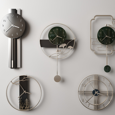  新中式钟表墙饰挂件su模型 