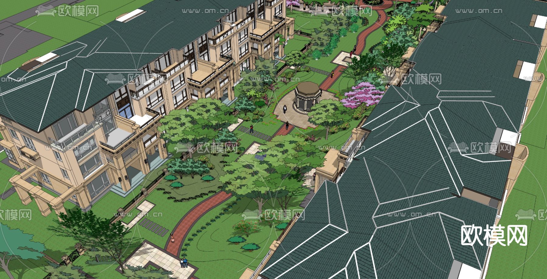 欧式住宅小区鸟瞰su模型下载（渲染图1）