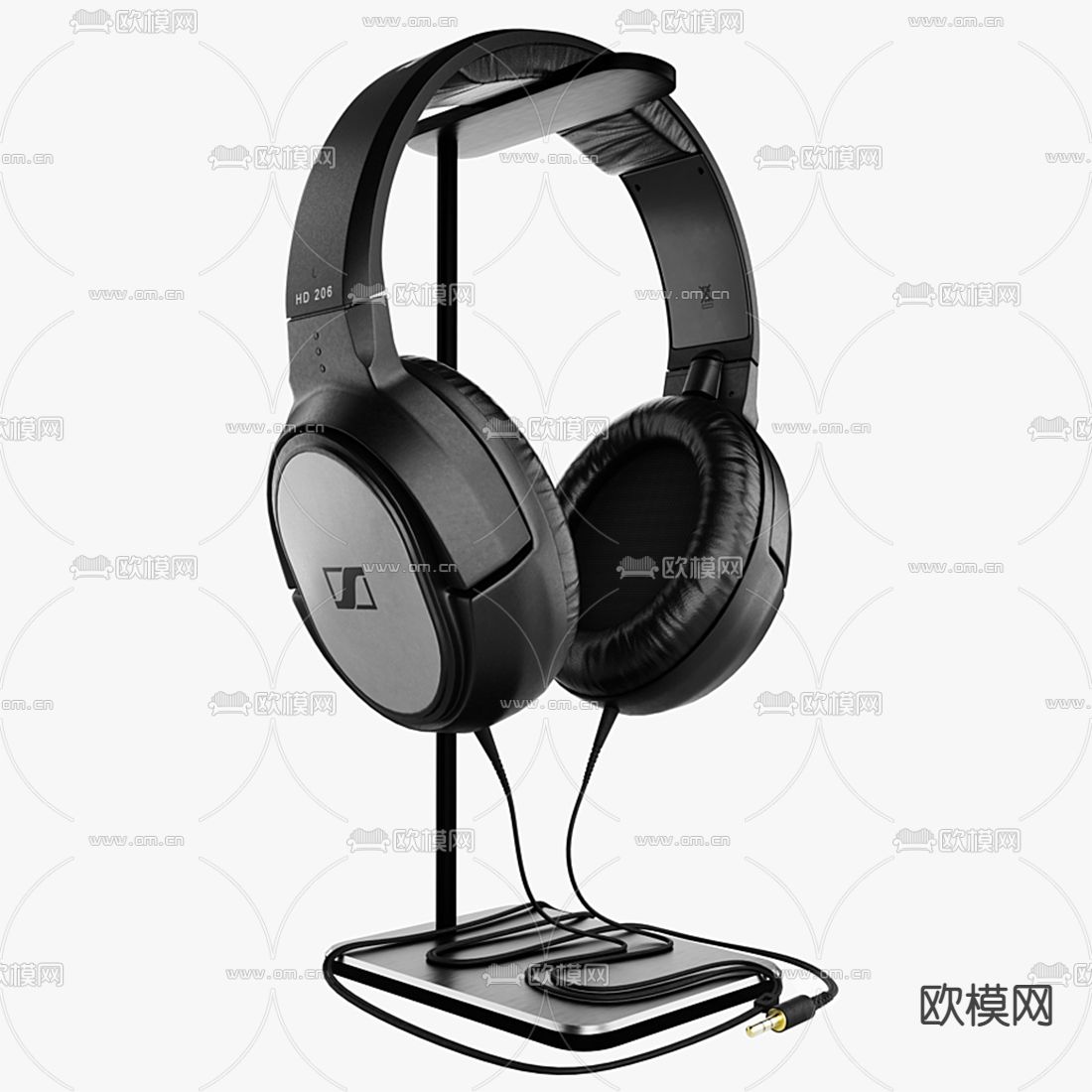 黑色头戴式耳机3d模型下载（渲染图1）