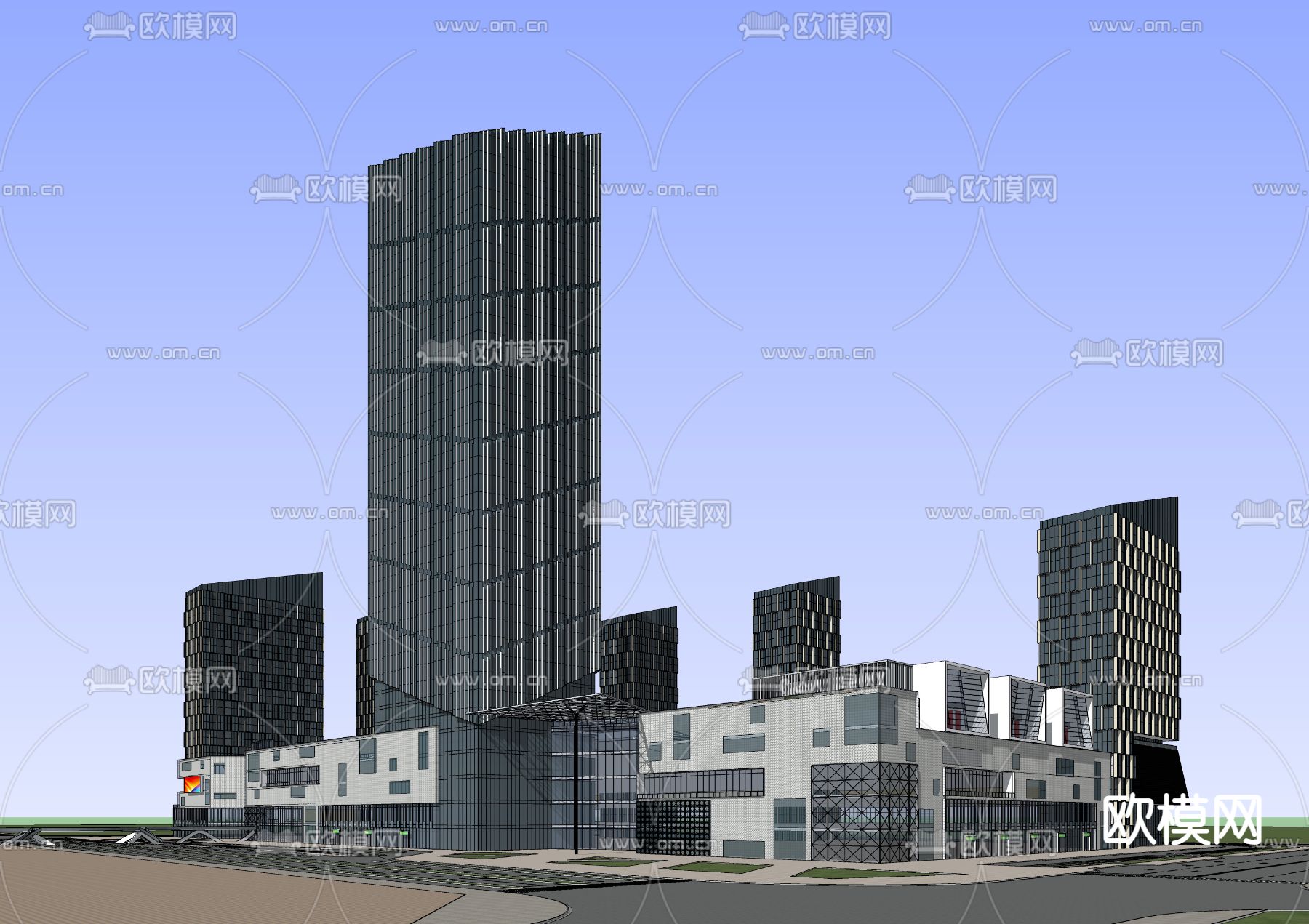 现代商业办公楼鸟瞰su模型下载（渲染图2）