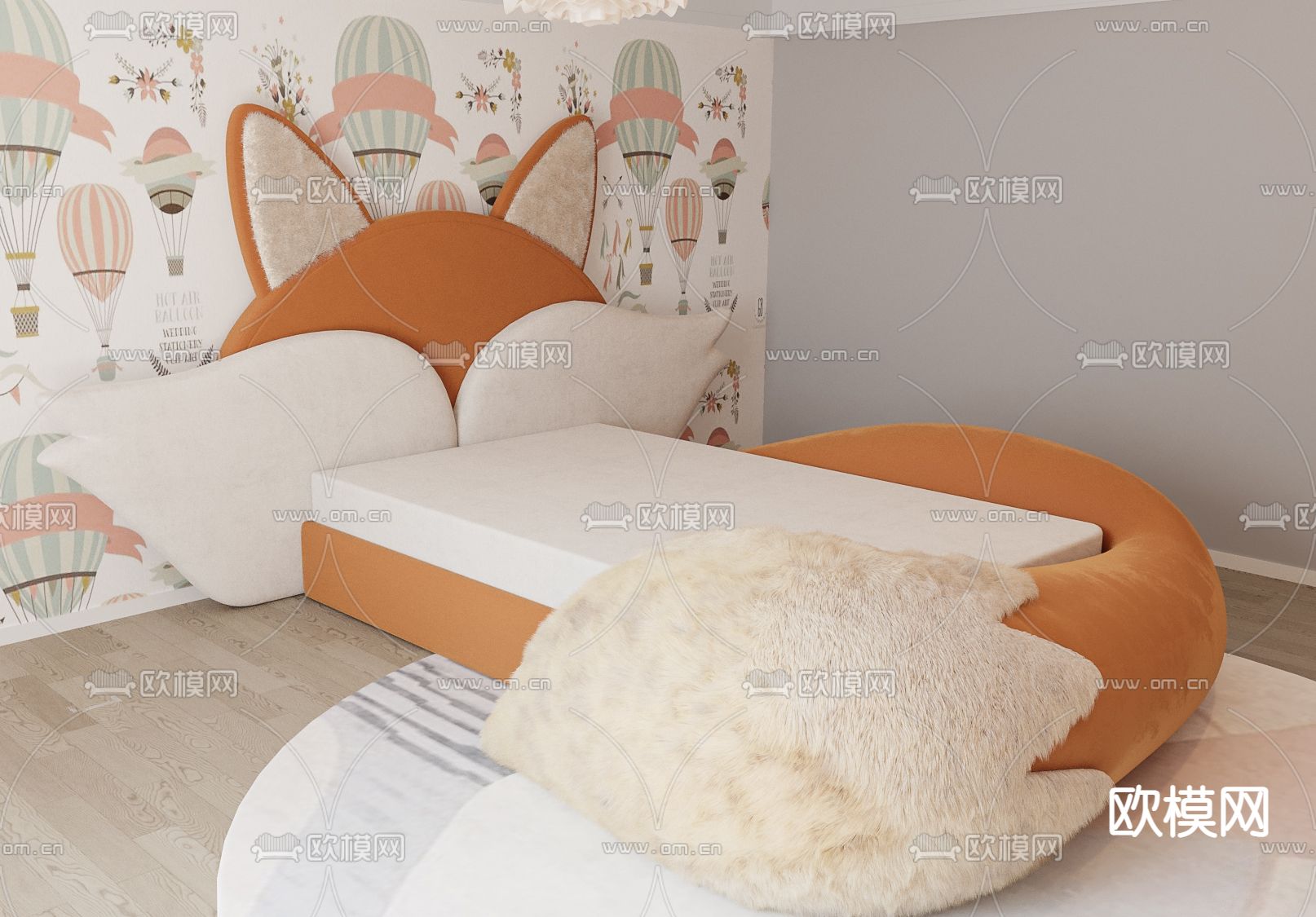 现代狐狸儿童床3d模型下载（渲染图1）