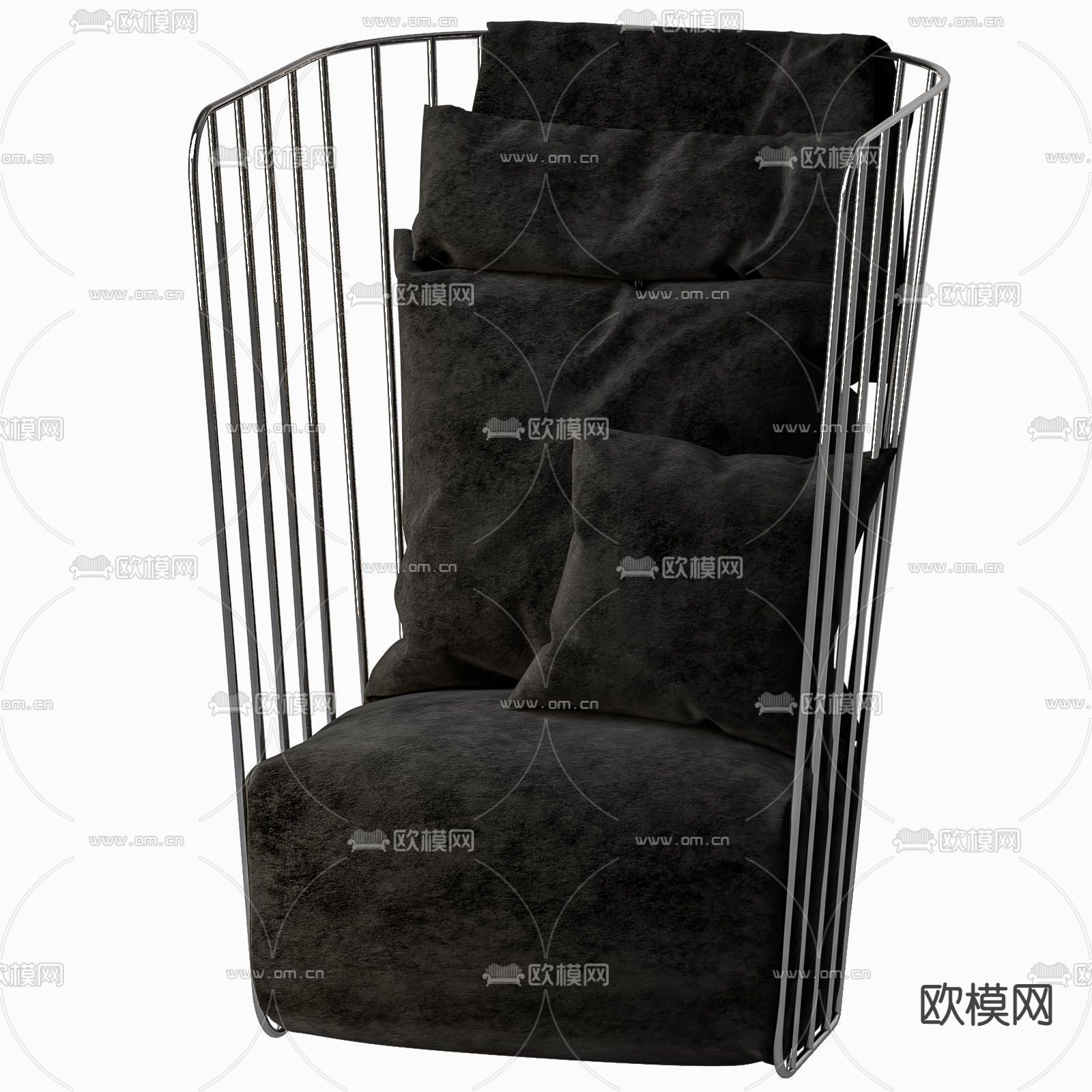 现代简约不锈钢布艺高背单人沙发免费3d模型下载