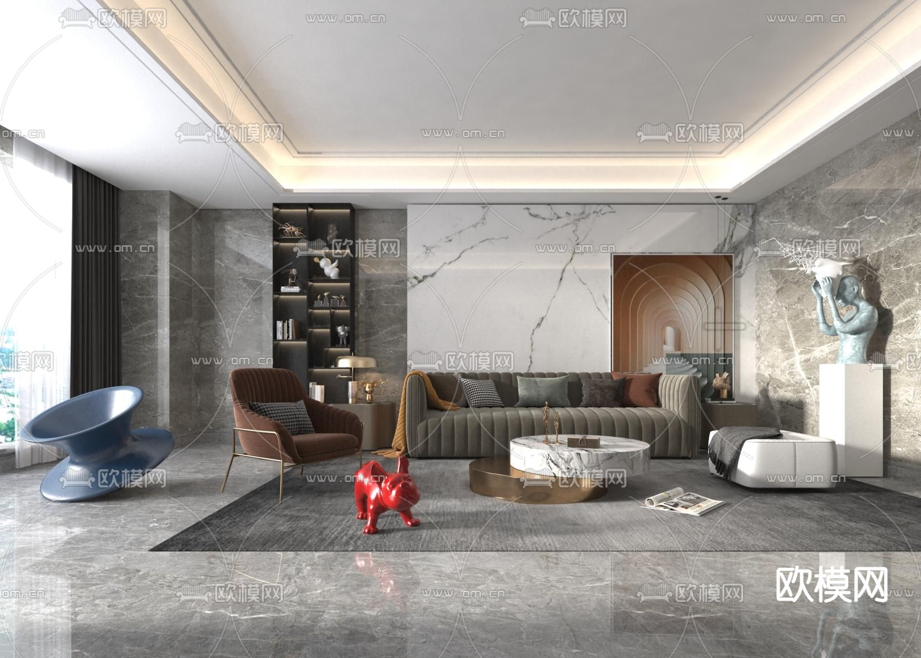 现代简约客厅3d模型下载_ID:12020556_3dmax免费模型-欧模网