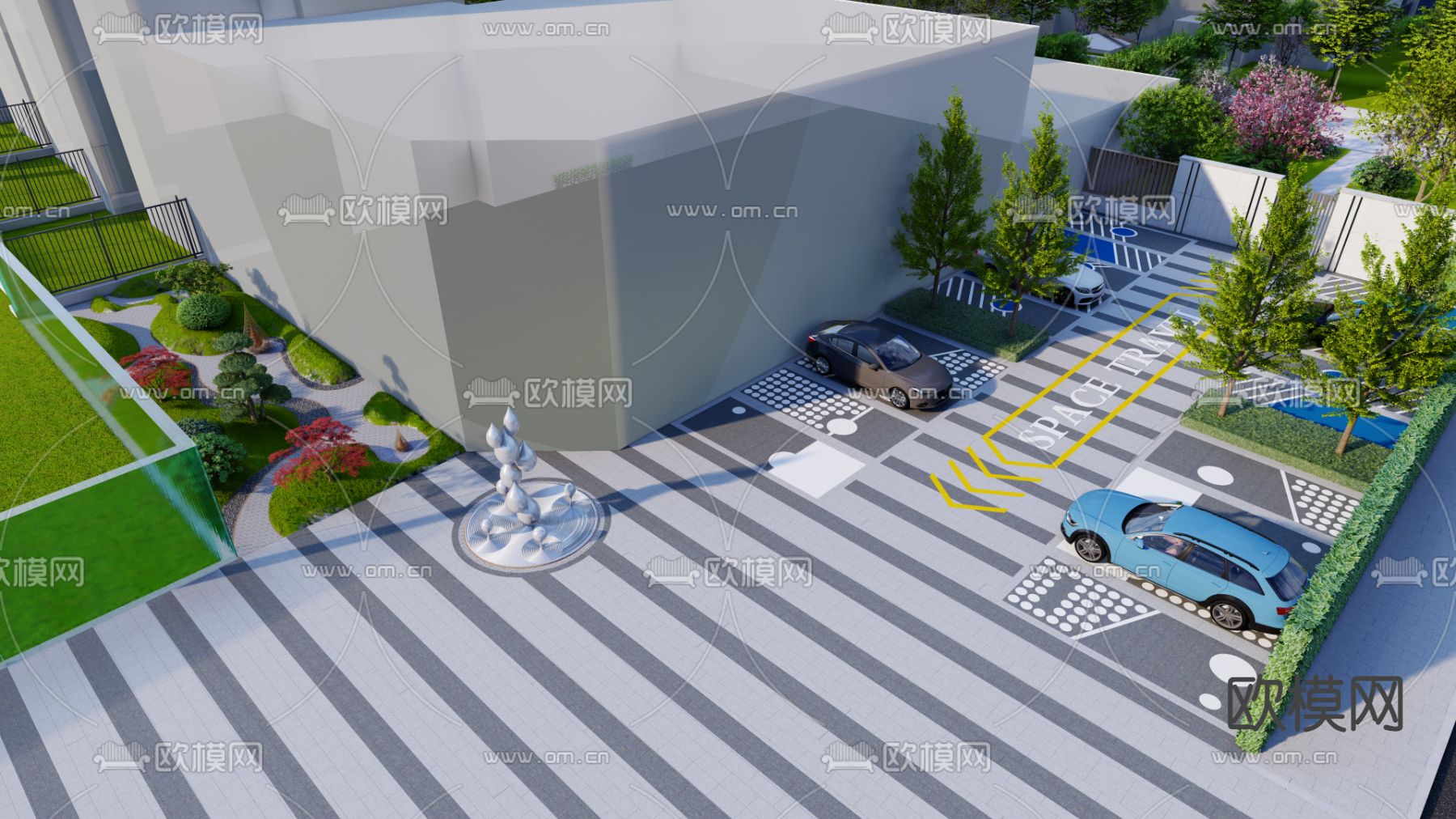现代停车位su模型下载（渲染图1）