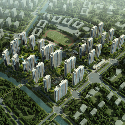  现代住宅楼鸟瞰su模型 