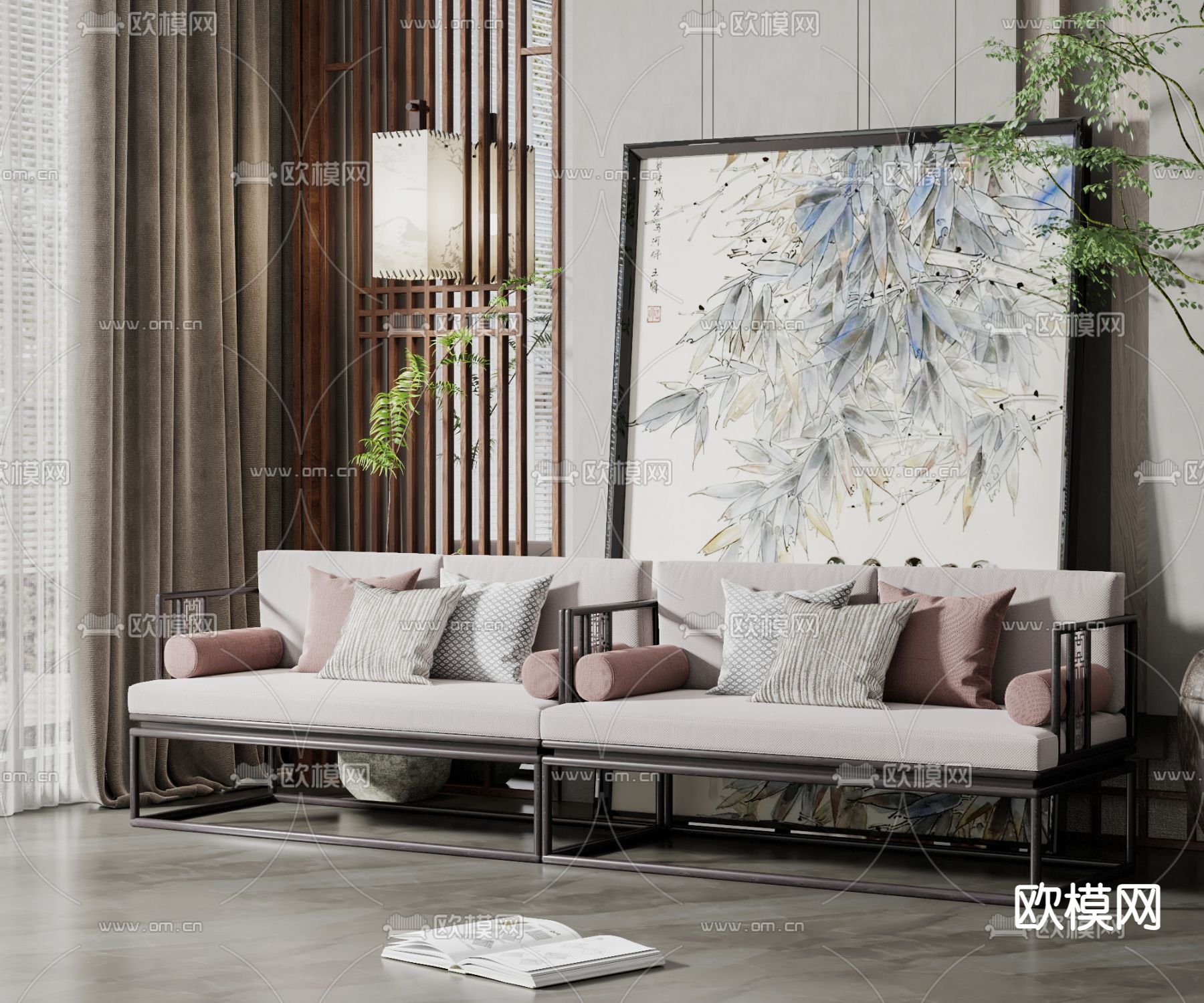 新中式双人沙发3d模型下载