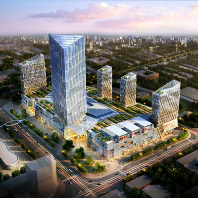  现代商业办公楼鸟瞰su模型 