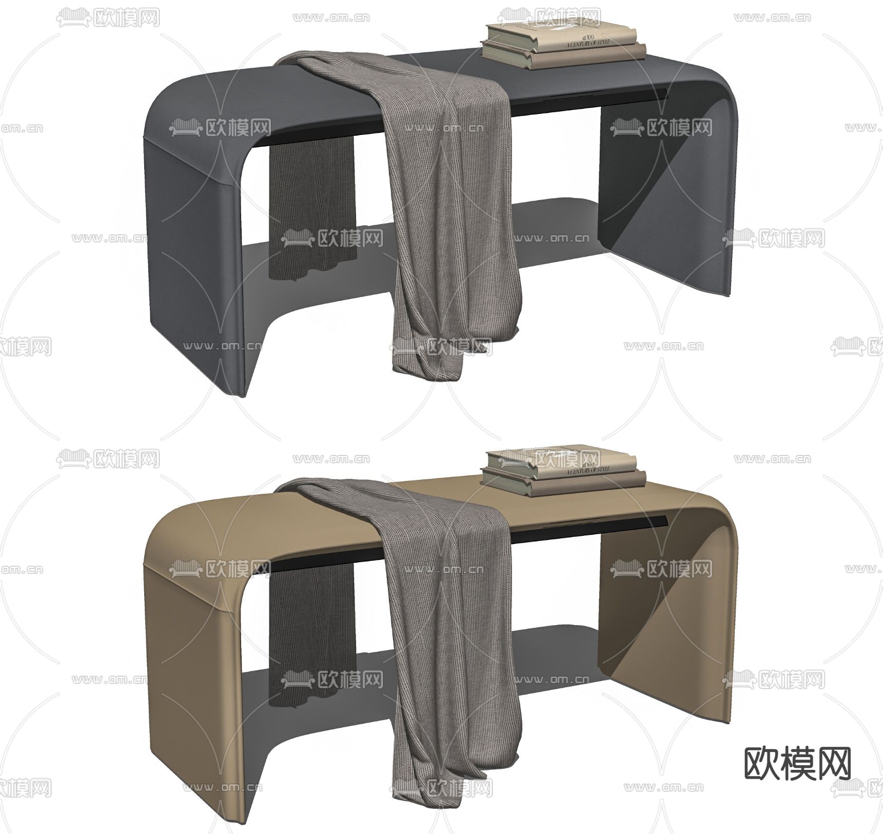 现代皮革床尾凳su模型