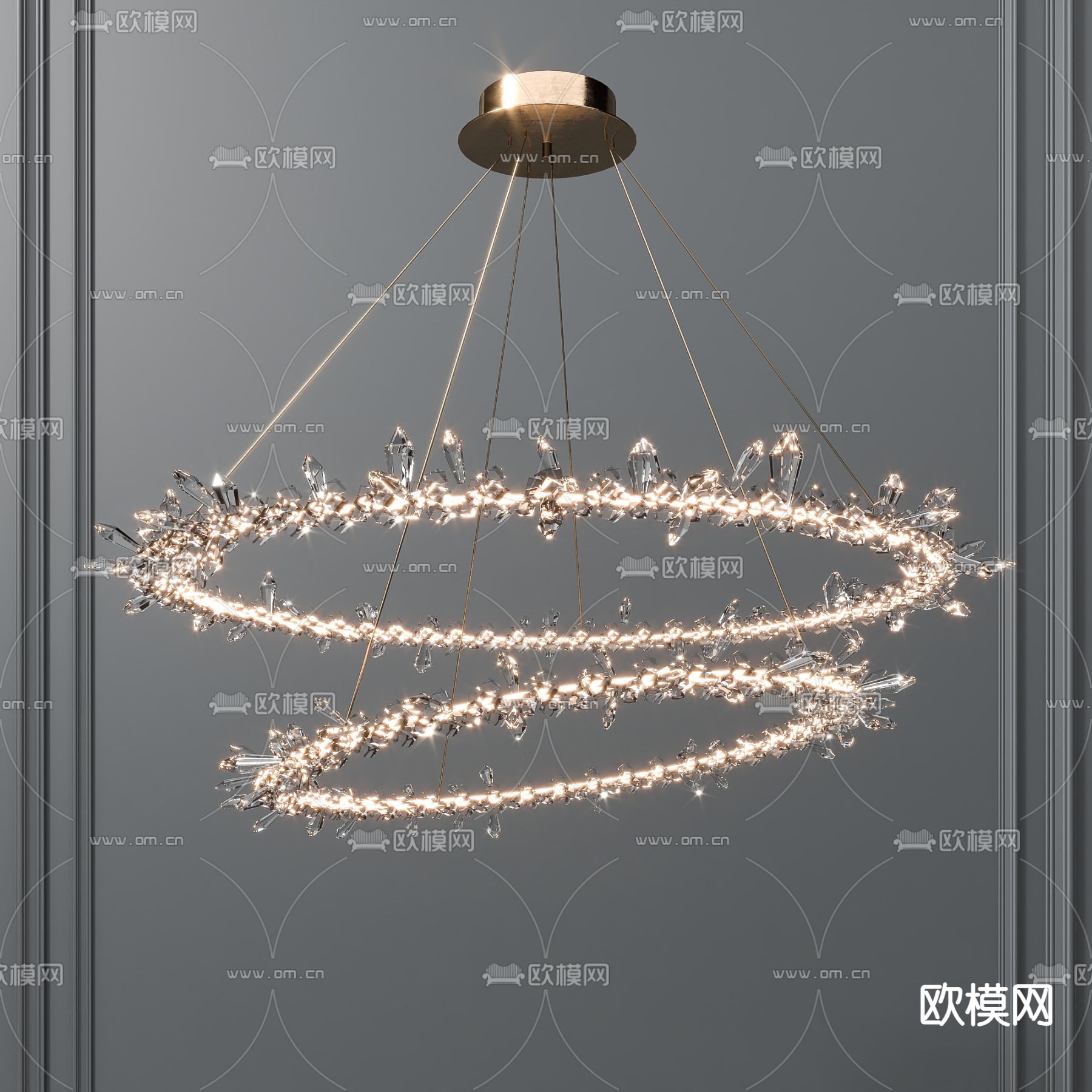 现代水晶双层圆环吊灯3d模型下载_ID12019533_3dmax免费模型-欧模网