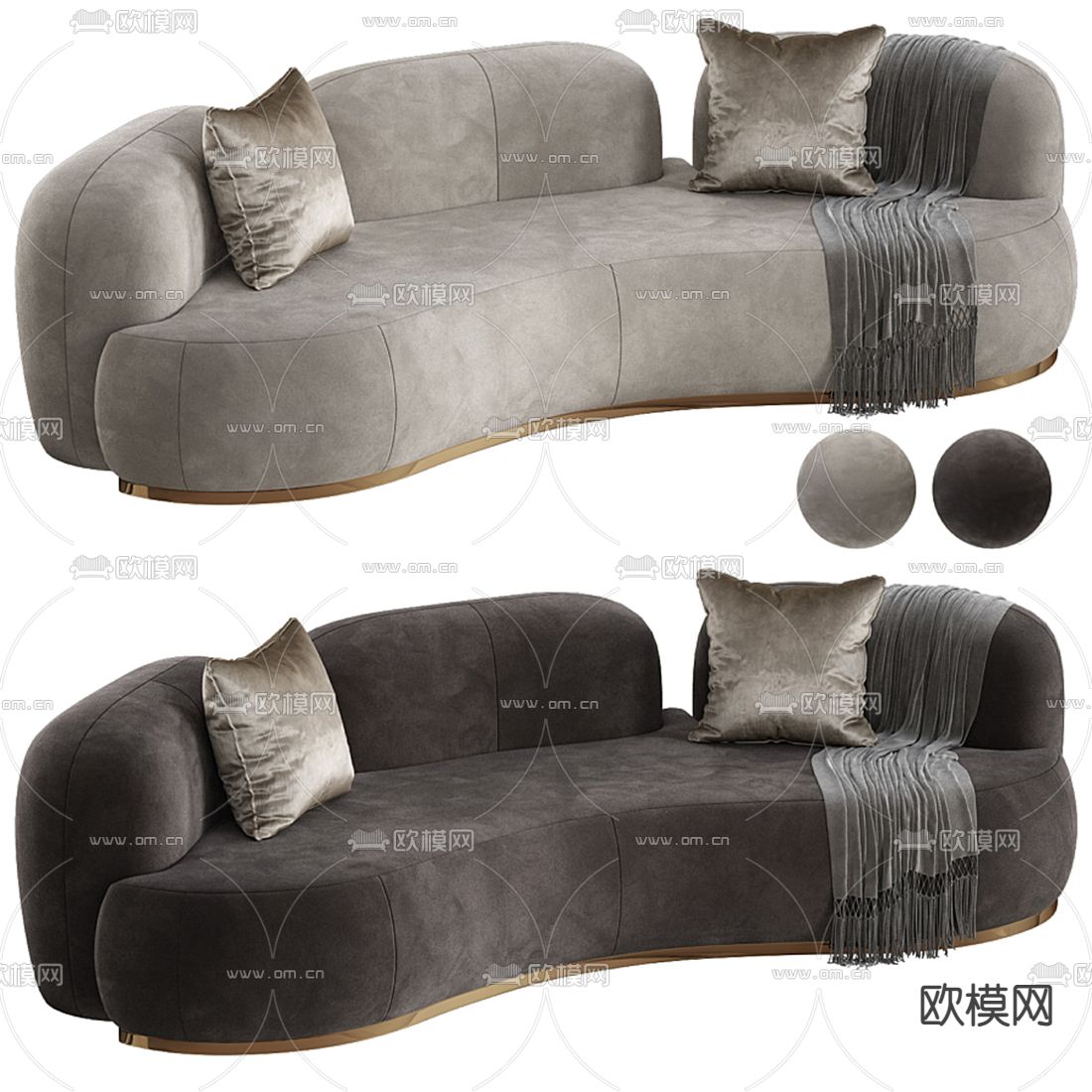现代灰色布艺弧形沙发3d模型下载