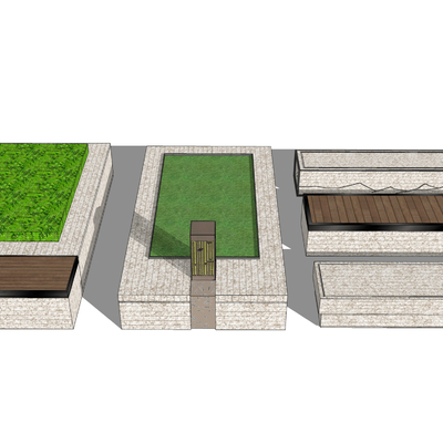  新中式户外树池座凳su模型 