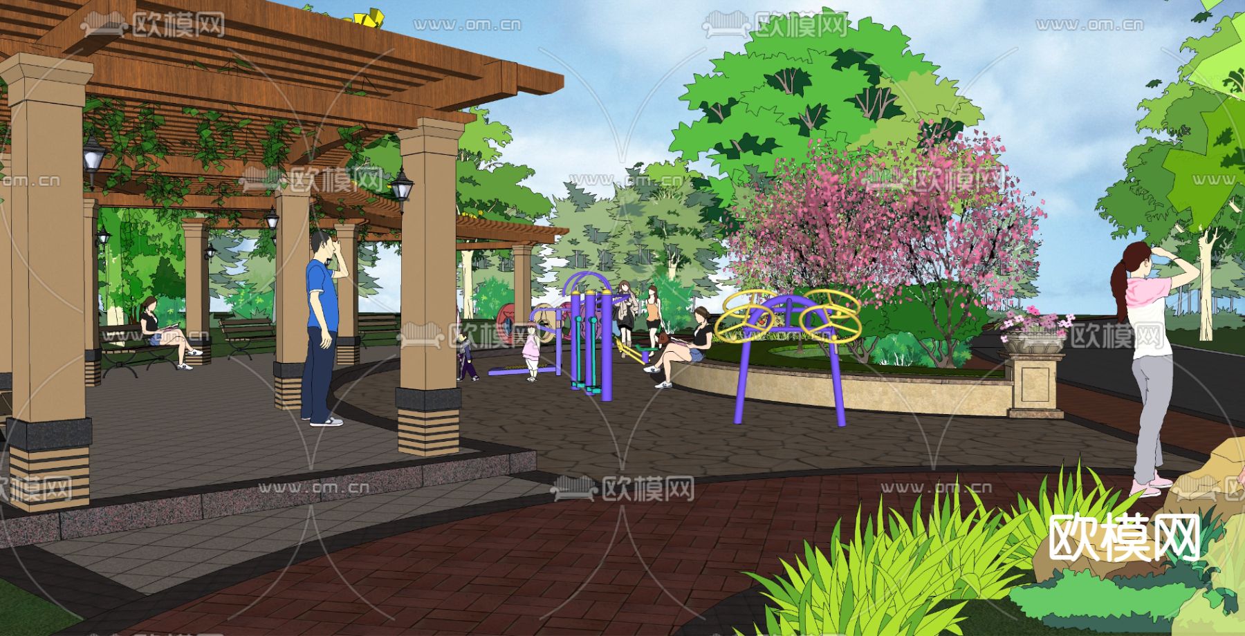 欧式住宅小区鸟瞰su模型下载（渲染图2）