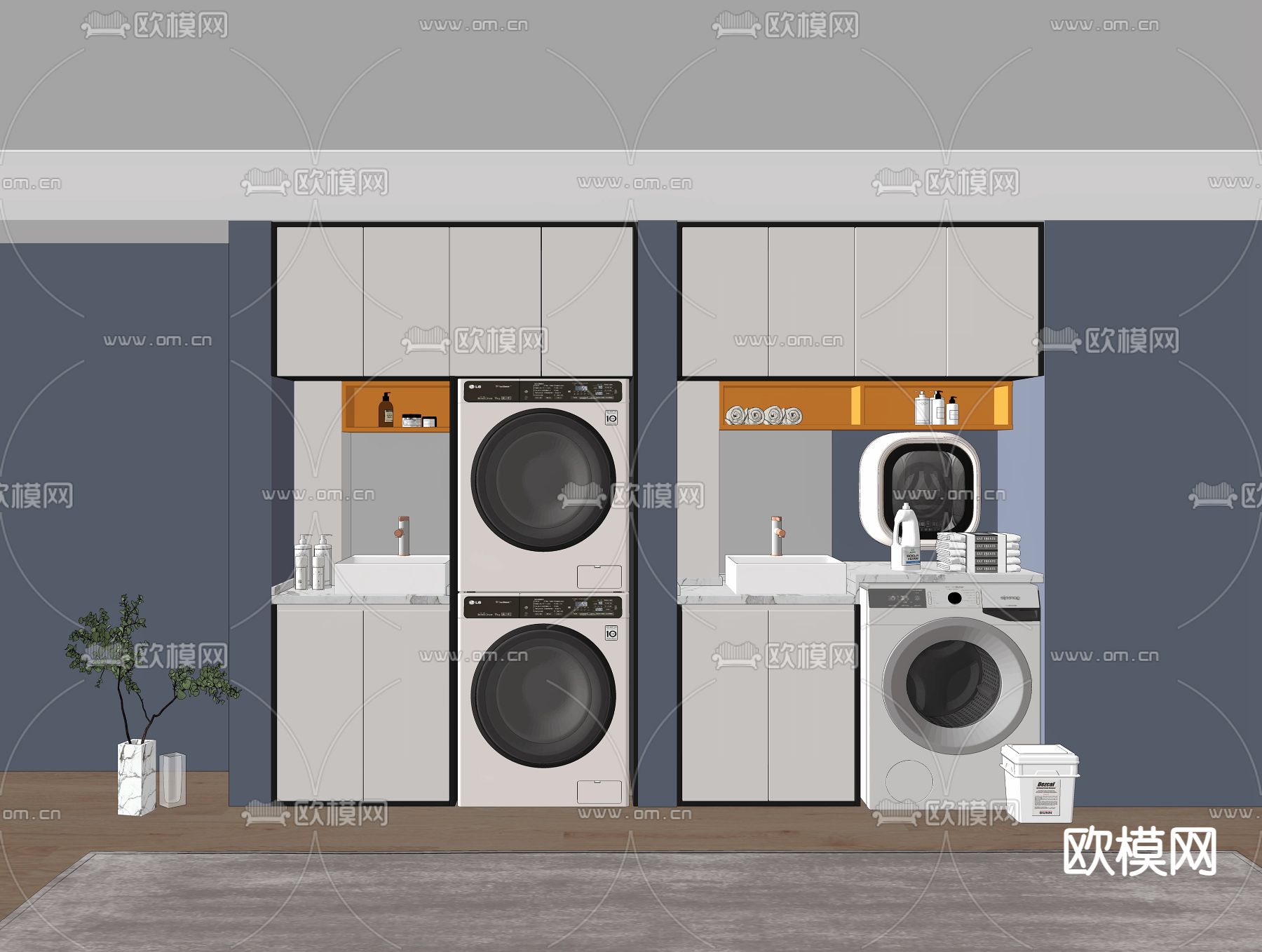 现代洗衣机柜su模型下载（渲染图2）