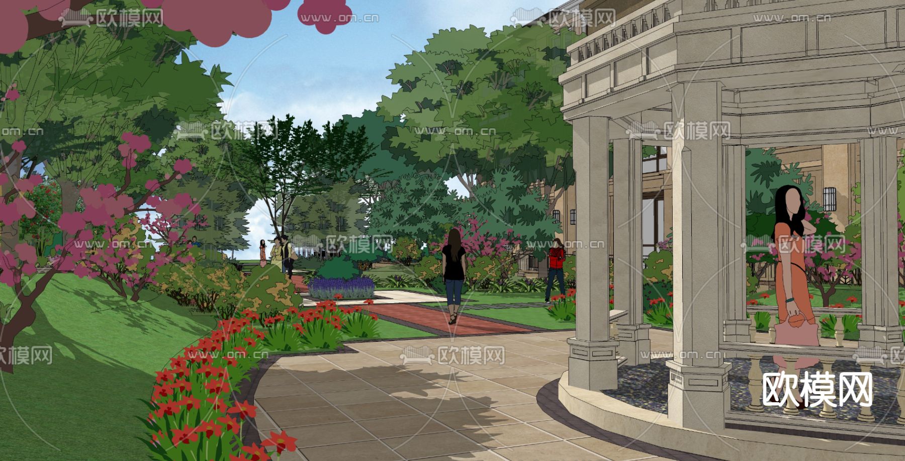 欧式住宅小区鸟瞰su模型下载（渲染图4）