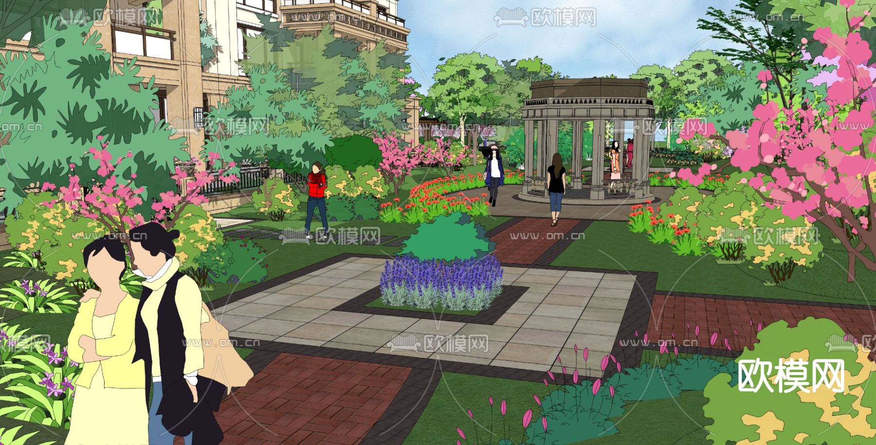 欧式住宅小区鸟瞰su模型下载（渲染图3）