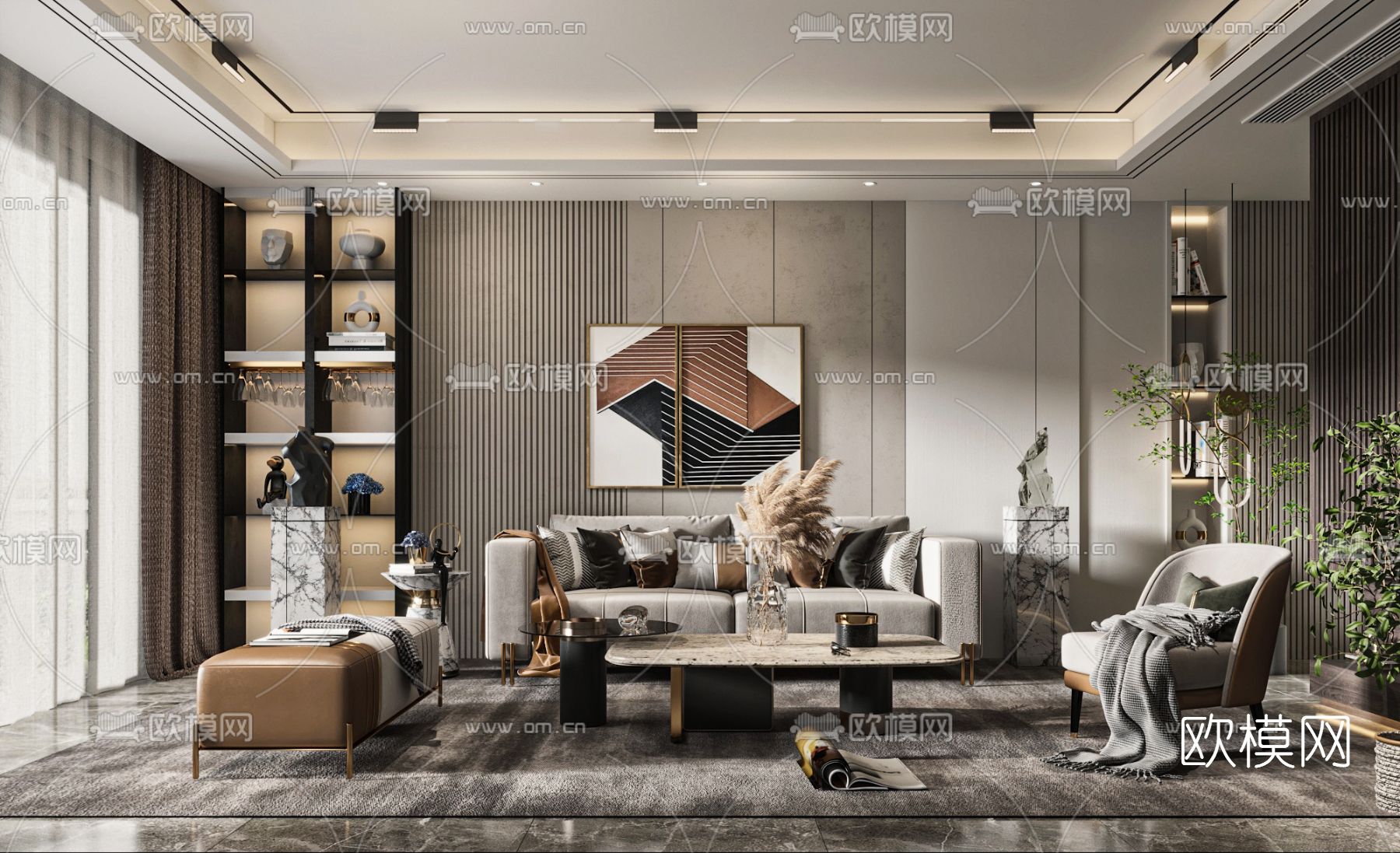 现代布艺组合沙发3d模型下载