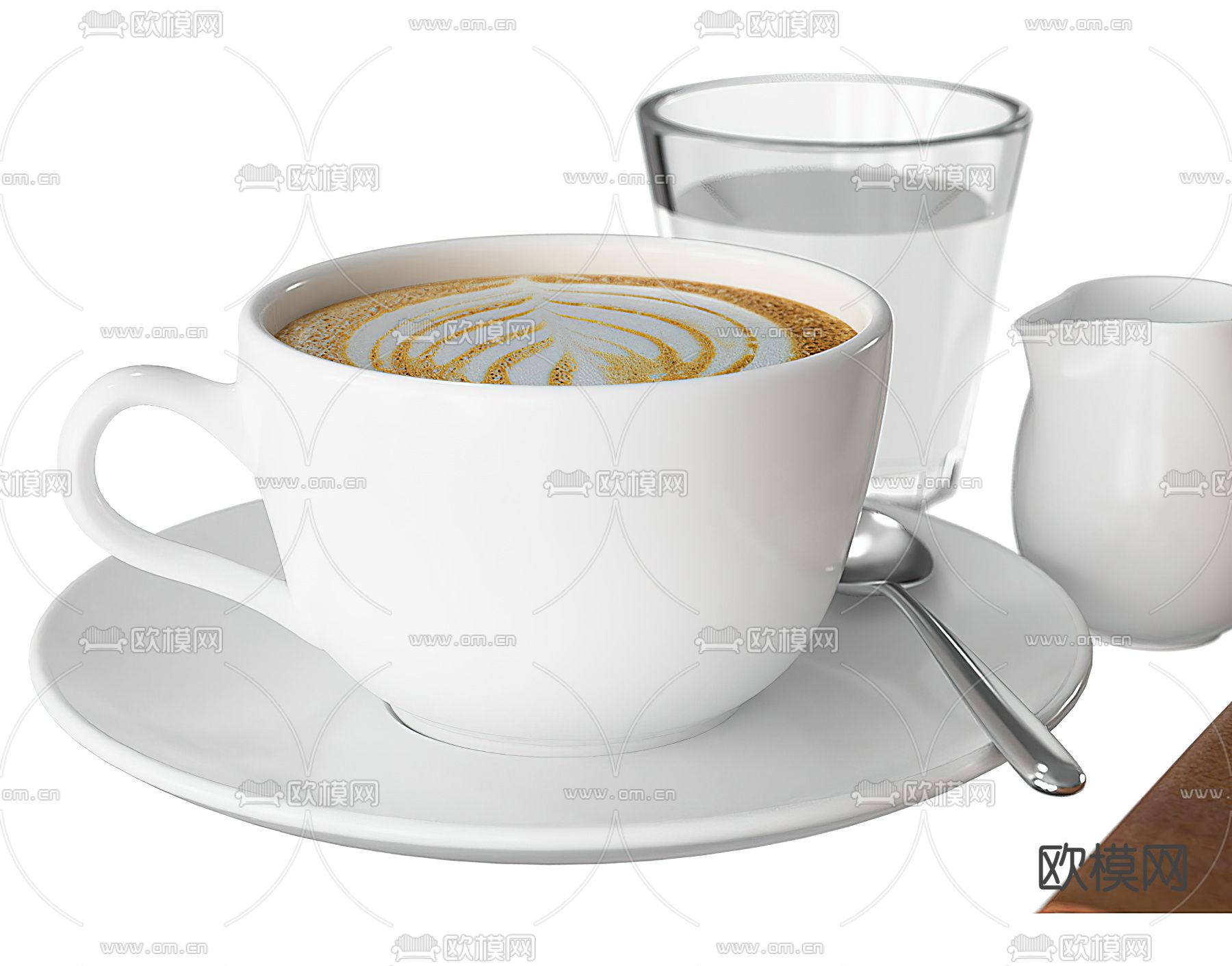 现代咖啡杯牛皮笔记本眼镜3d模型下载（渲染图2）