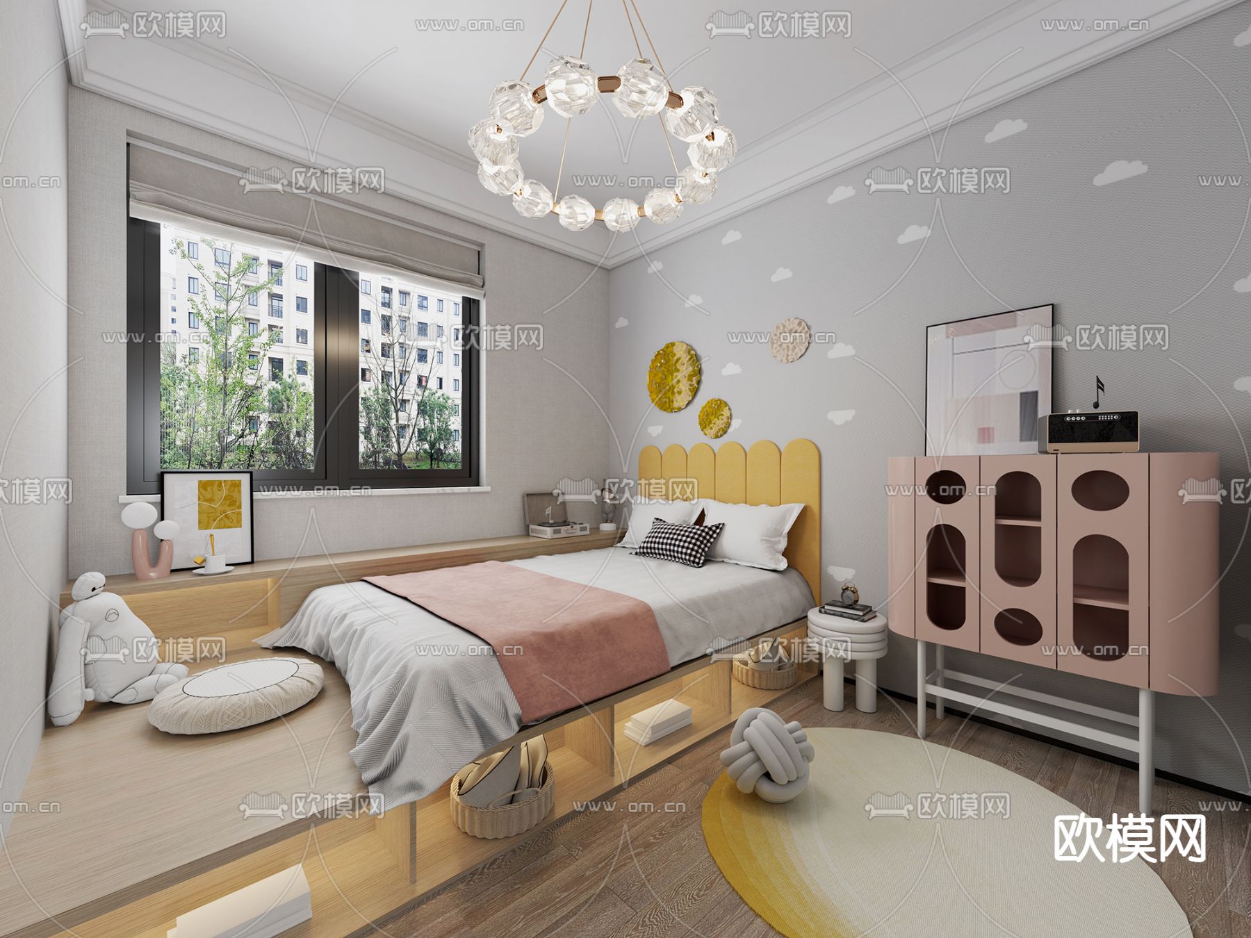 现代卧室儿童房3d模型下载