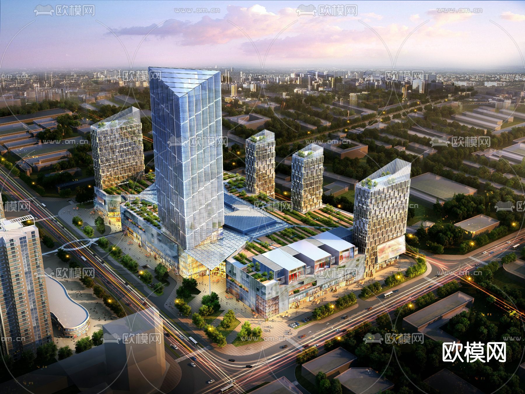 现代商业办公楼鸟瞰su模型下载（渲染图1）
