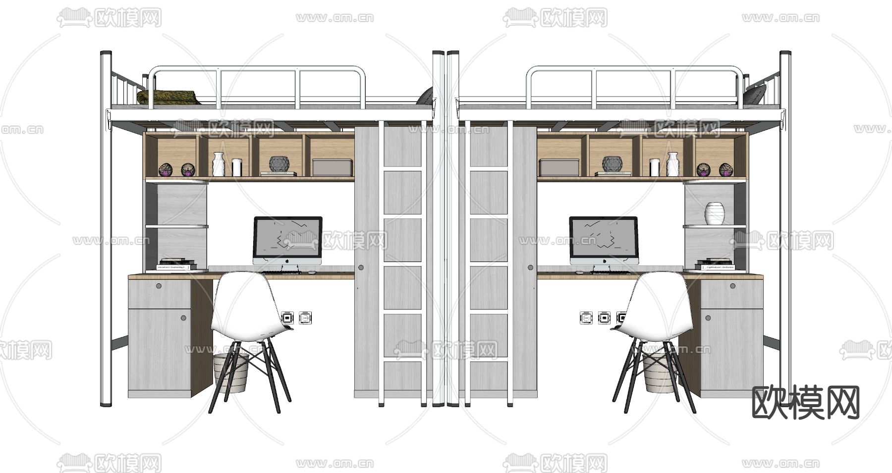 现代校园多功能床su模型下载