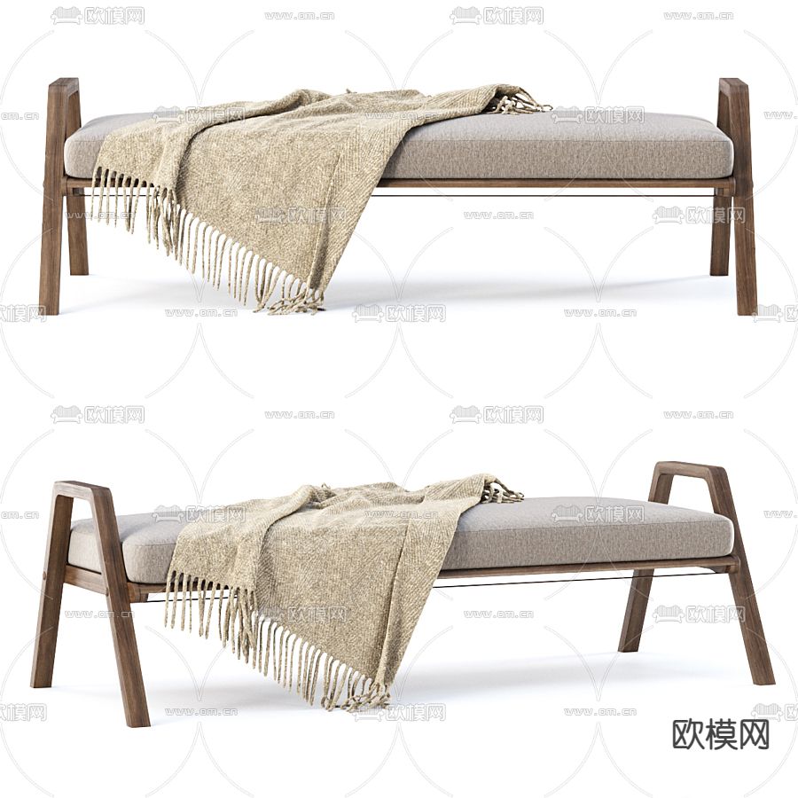 侘寂风床尾凳脚踏3d模型下载（渲染图1）