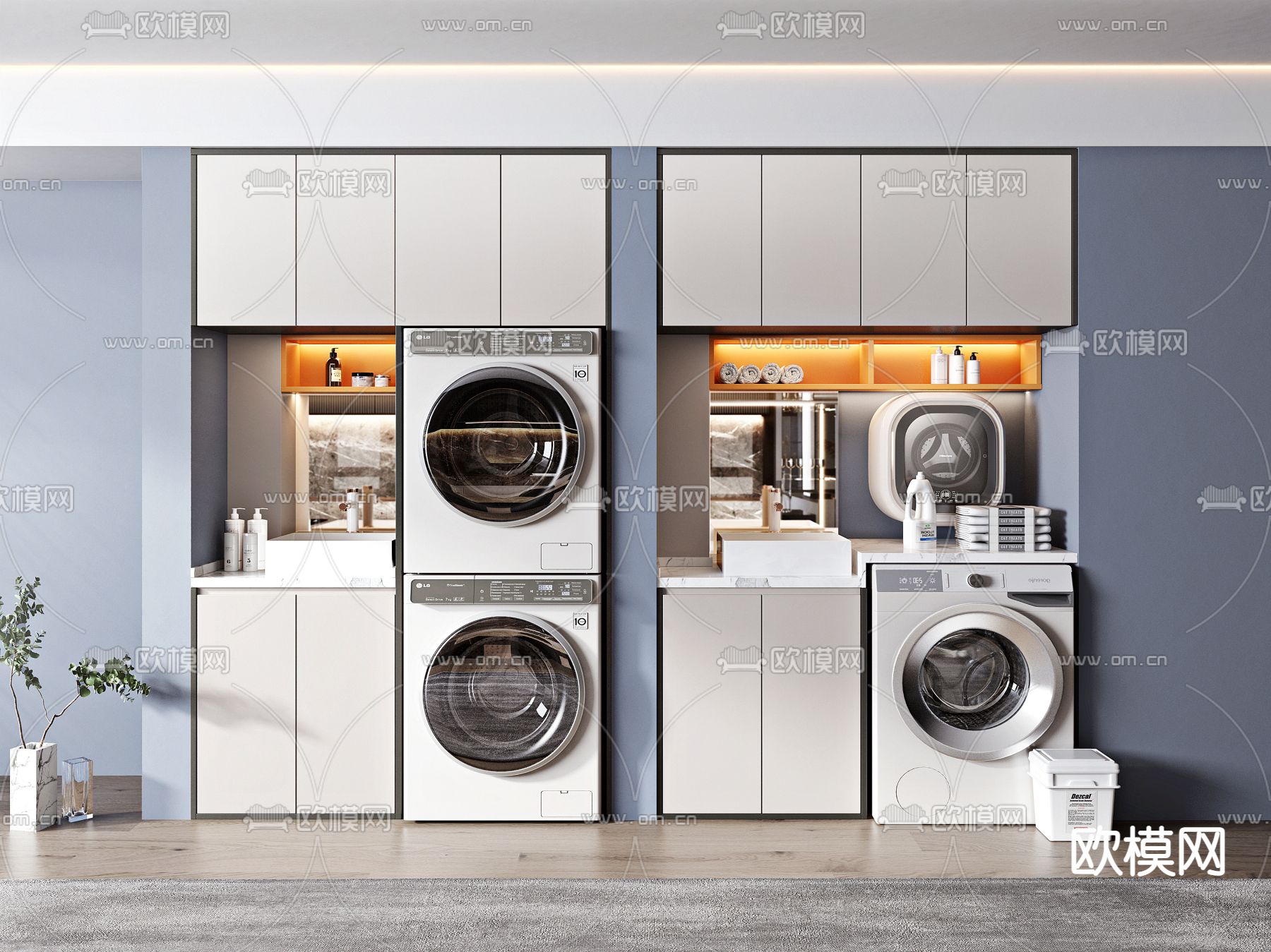 现代洗衣机柜su模型下载（渲染图1）