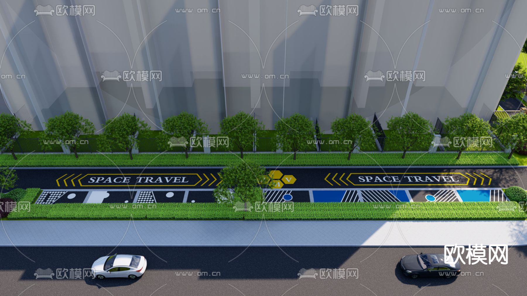 现代停车位su模型下载（渲染图2）