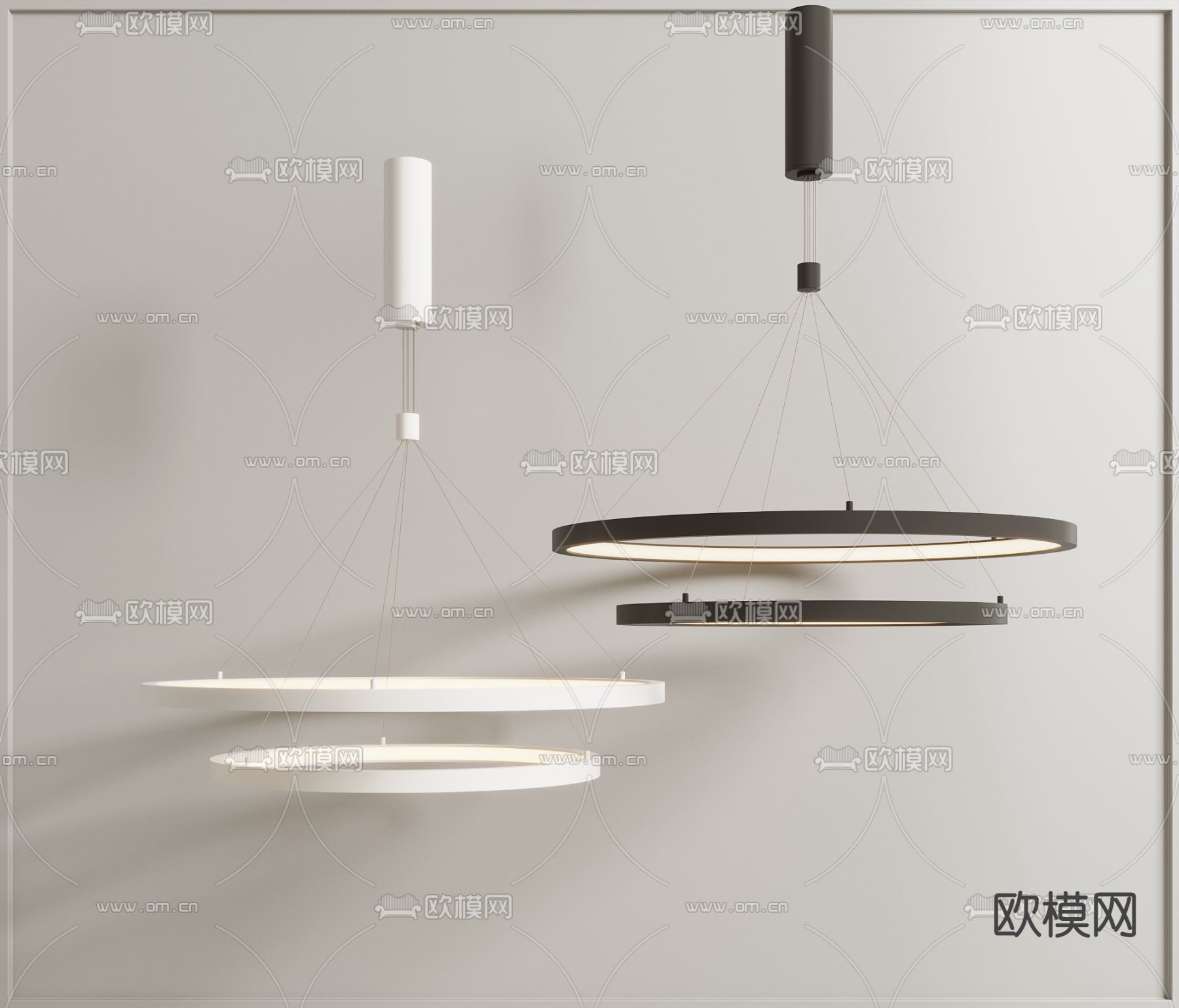 现代双层圆环吊灯3d模型下载_ID12019557_3dmax免费模型-欧模网