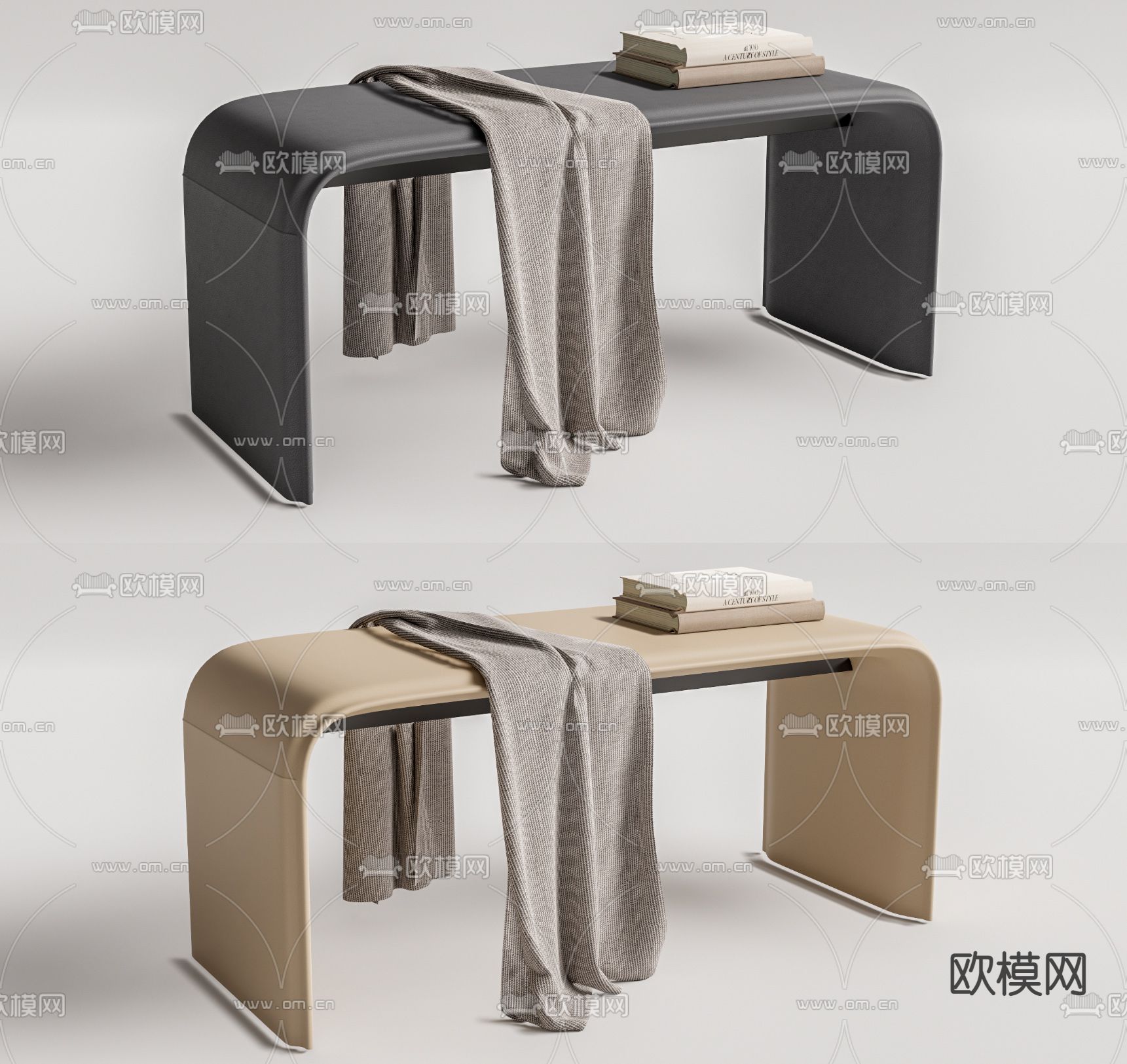 现代皮革床尾凳su模型