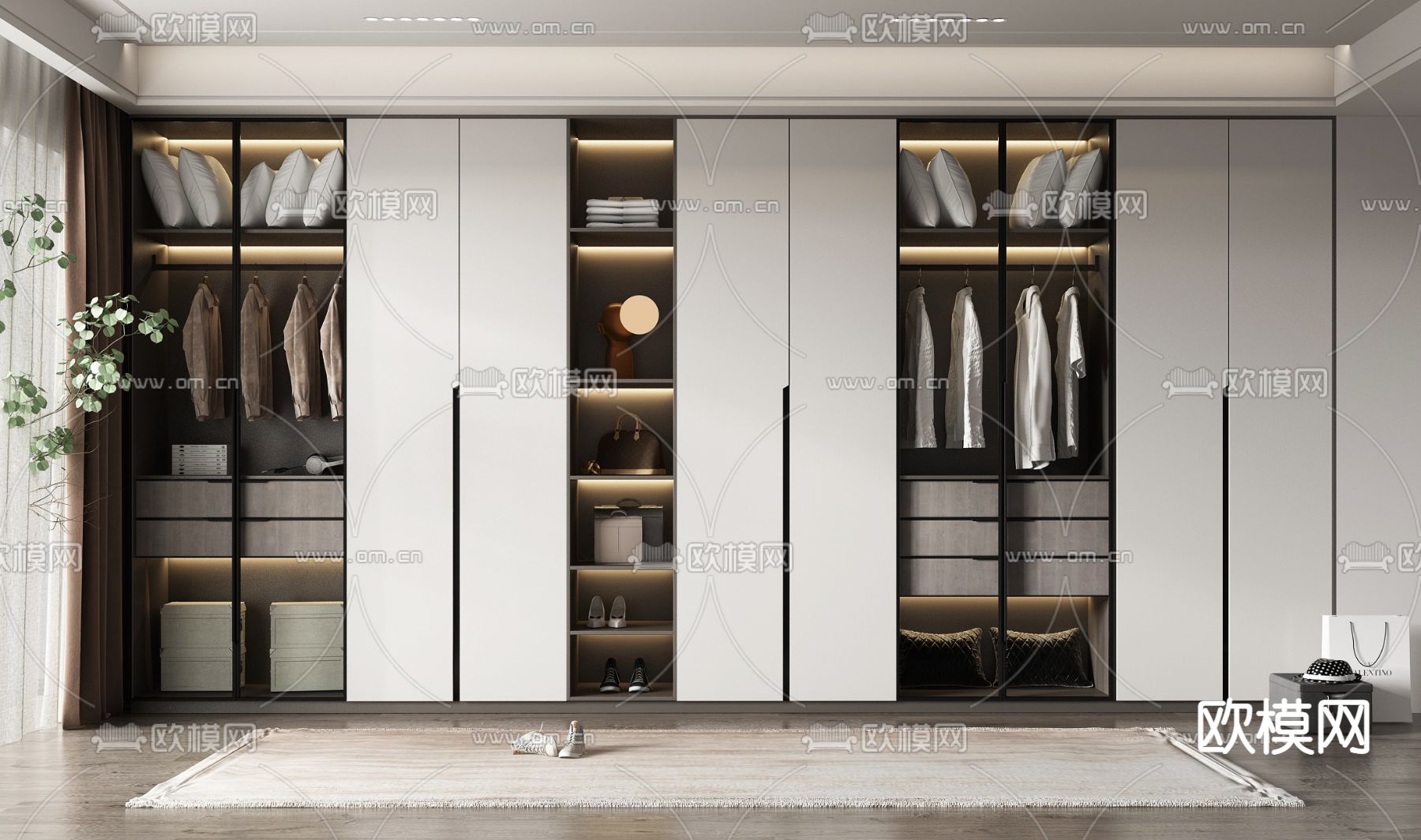 现代平开门衣柜3d模型下载