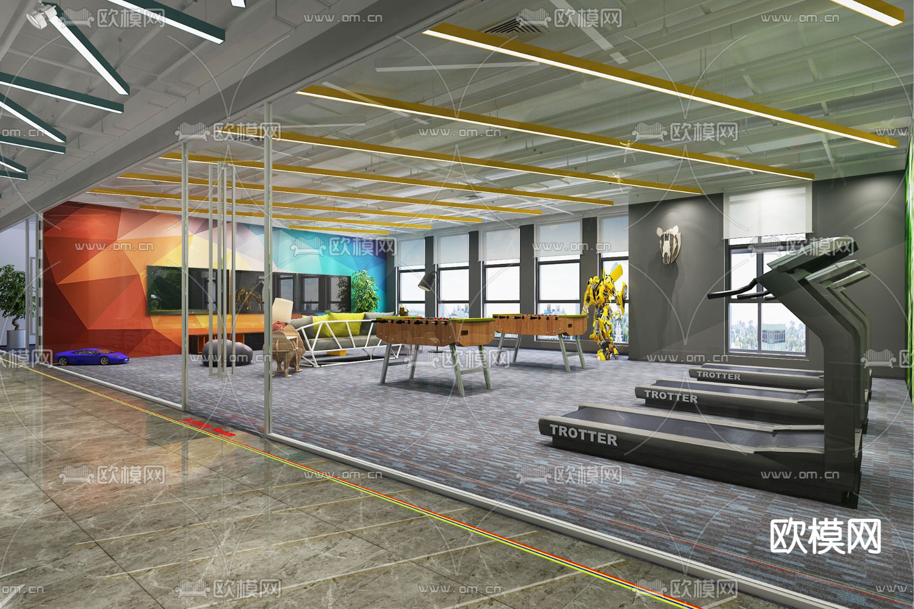 现代办公室休闲区活动室3d模型下载（渲染图1）