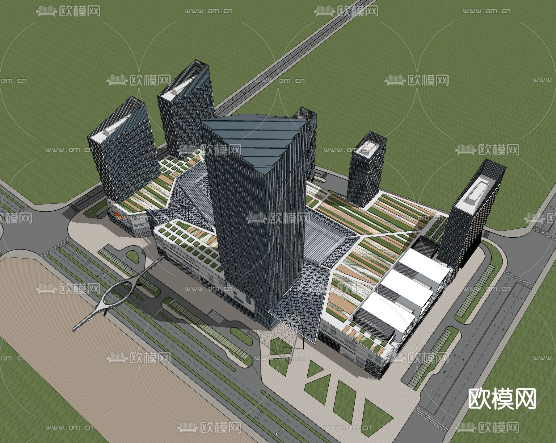 现代商业办公楼鸟瞰su模型下载（渲染图3）