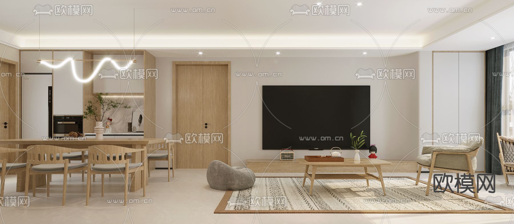 日式客餐厅3d模型下载（渲染图2）