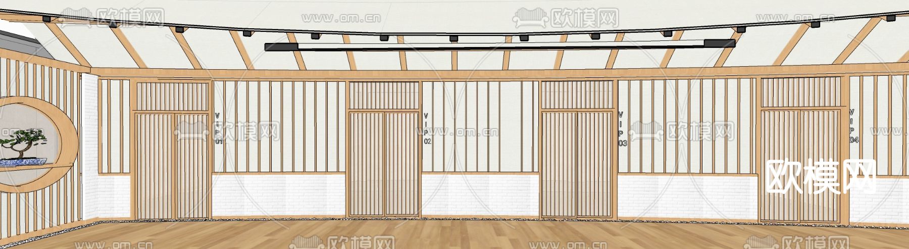 日式酒店走廊su模型