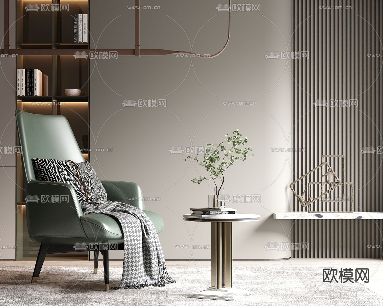 现代轻奢休闲椅角几摆设组合su模型下载（渲染图1）