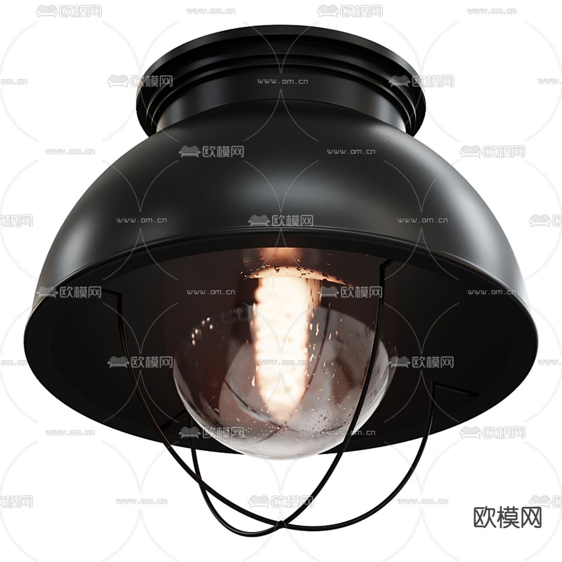 工业风锅盖灯泡吸顶灯3d模型下载