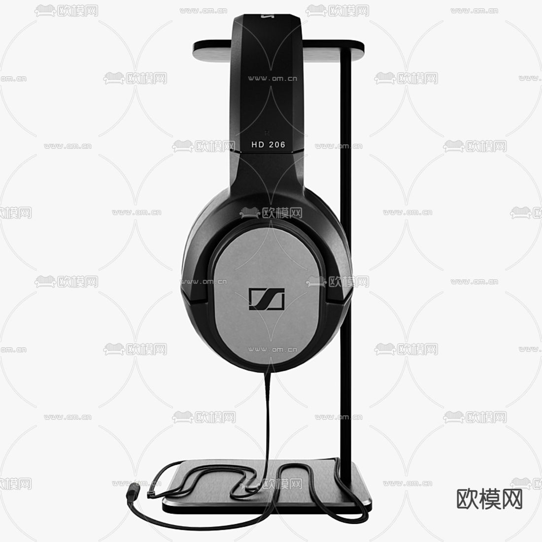 黑色头戴式耳机3d模型下载（渲染图3）