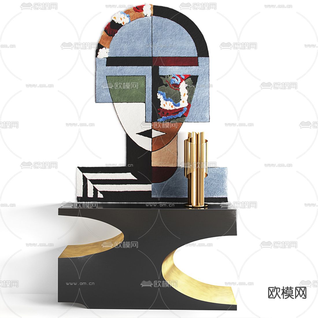 现代轻奢端景条案3d模型下载（渲染图2）